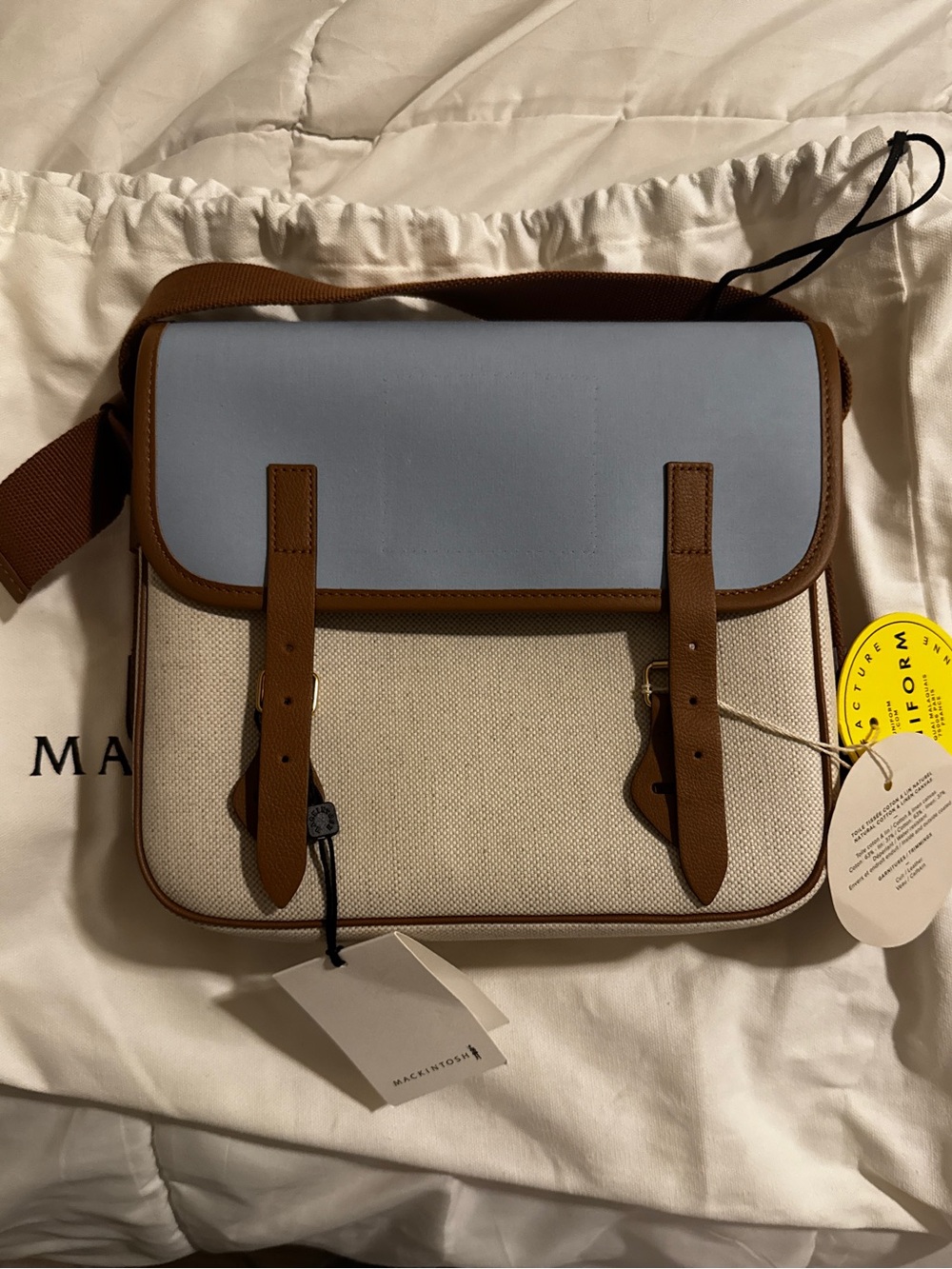 NWT Mackintosh Small Satchel Bag Natural/Sky Handmade Utilitarian